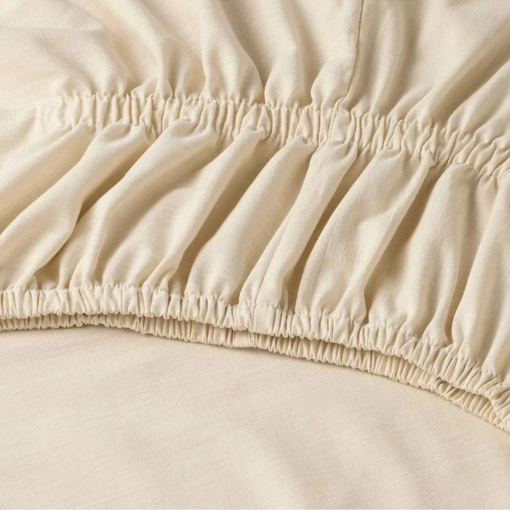 Hearth & Hand Magnolia Woven Linen Lyocell Cotton Sheet - Tan, Cream (Queen)